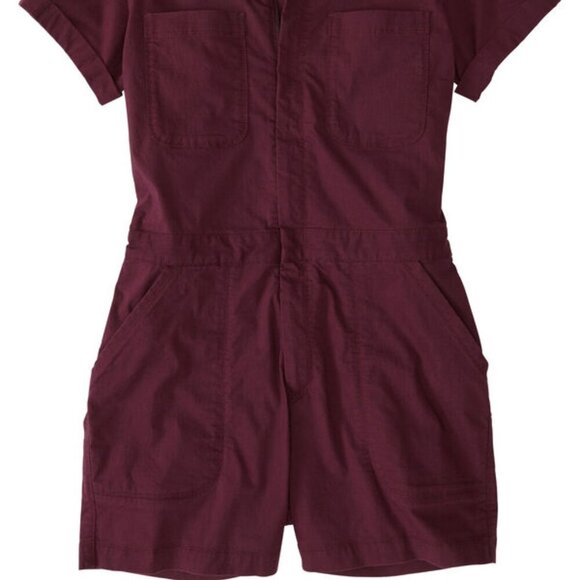 Title Nine Rosie Utility Romper Brash™ Ripstop Burgundy Wine Plum Stretch - Picture 4 of 11